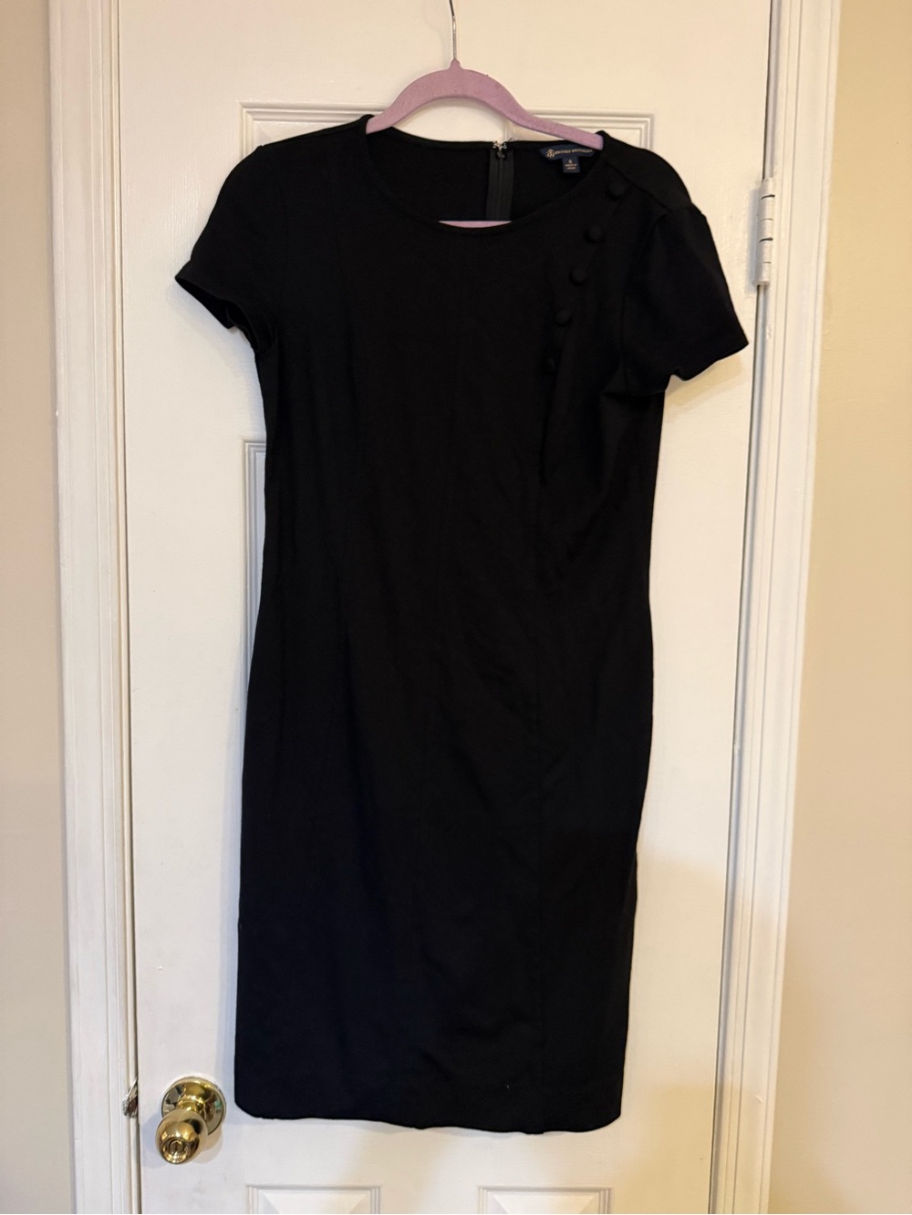 Brooks Brothers Black Short-Sleeve Midi Sheath Dress